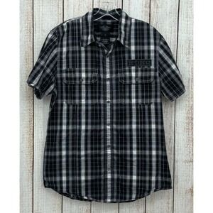 Harley Davidson Shirt Mens Large Black Plaid Snap Embroider Biker H-DMC Mechanic
